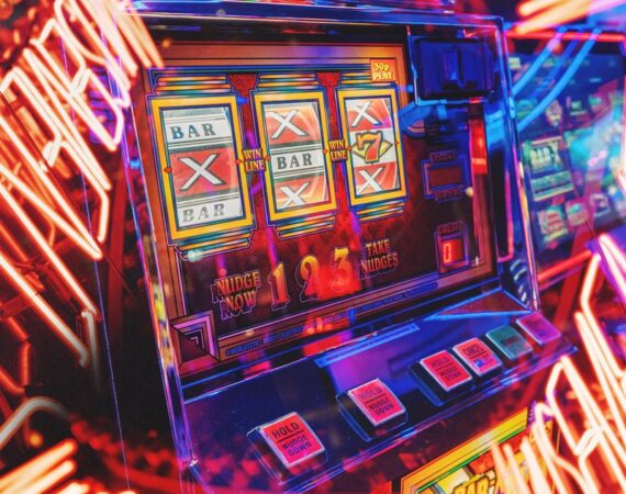arcade game machine turned on in a room