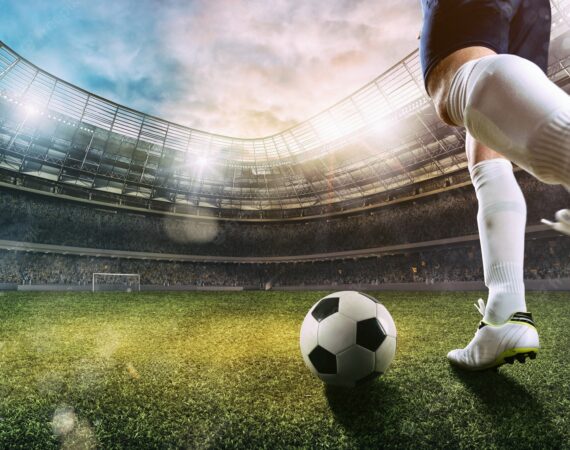 football scene stadium with close up soccer shoe kicking ball 207634 5556